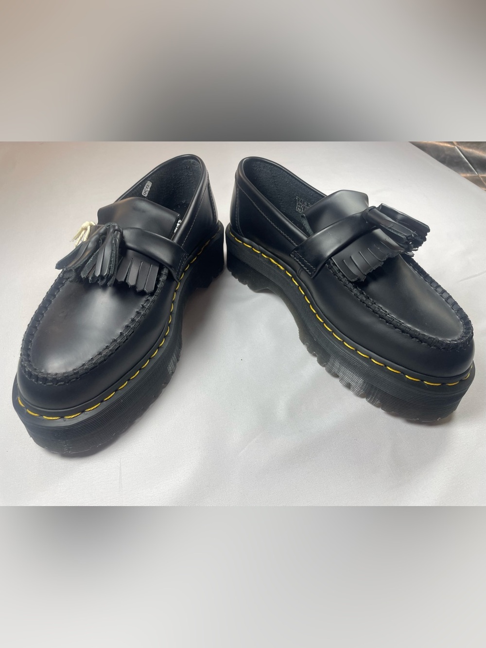 Dr. Martens Black Leather Tassel Loafers with Yellow Stitching - Picture 6 of 11